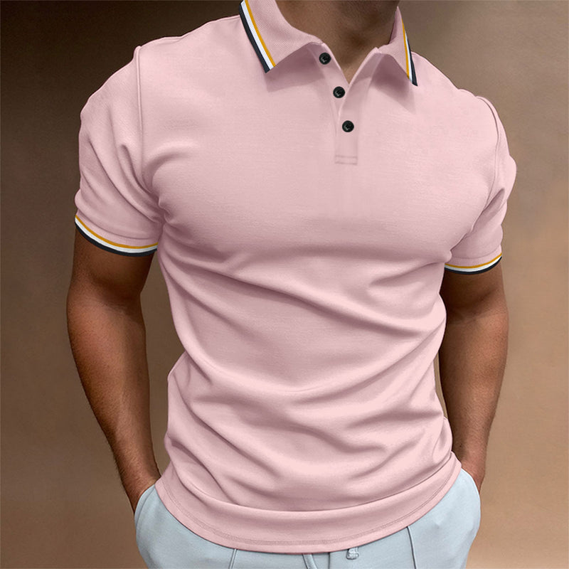 Men's Slim Polo Shirt Rib Striped T-shirt Top